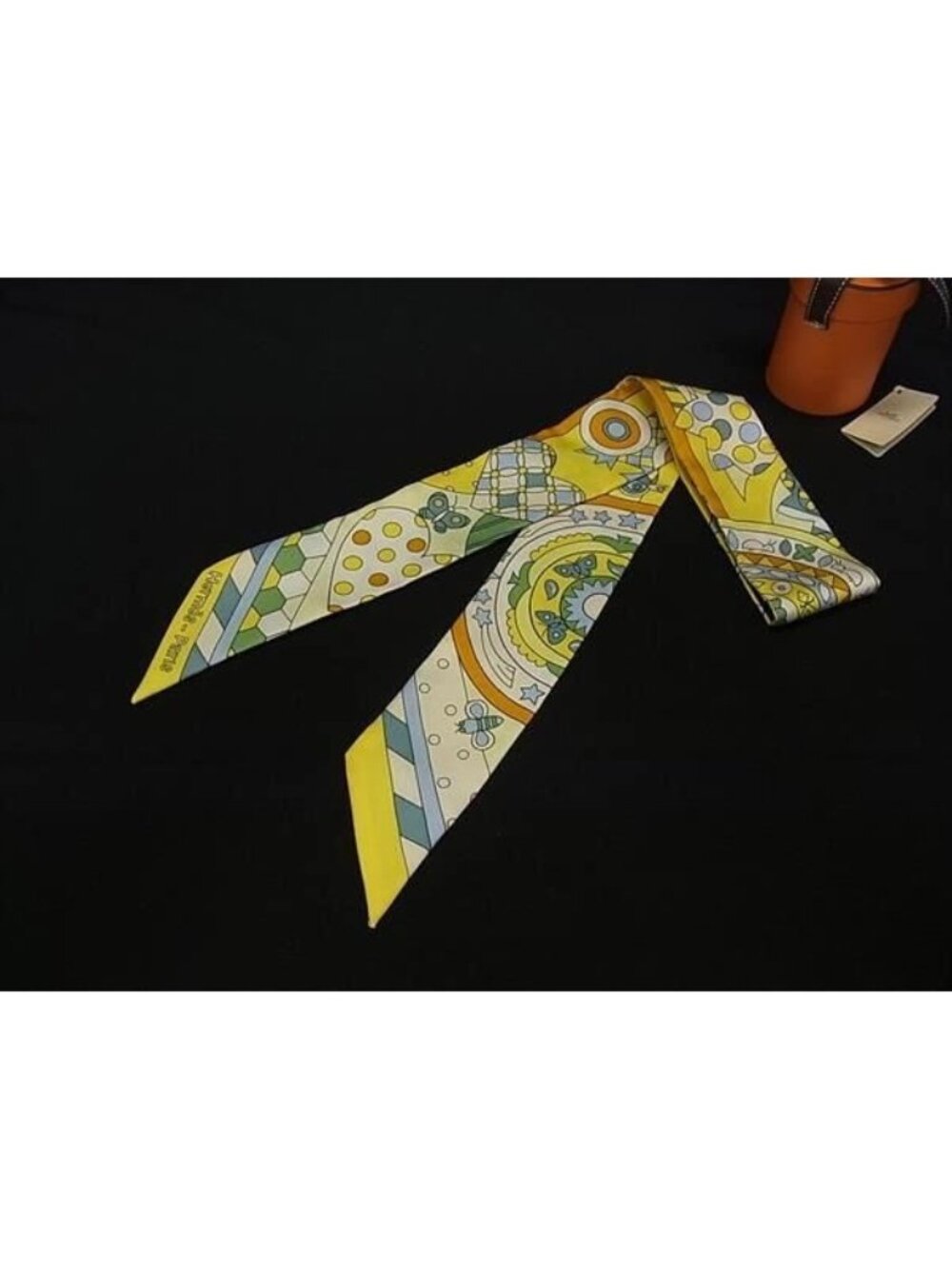 Hermes les Murmures de la Foret Whisper of the Twilly Silk Ribbon Scarf Yellow